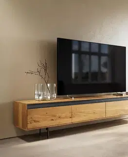 Televízne stolíky DELIFE TV stolík Stonegrace 240 cm dub prírodný 4 dvierka podstava oválny kov čierna