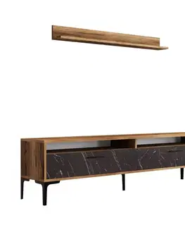 Obývacie steny TV skrinka / Obývacia stena Istanbul - Walnut, Black Marble