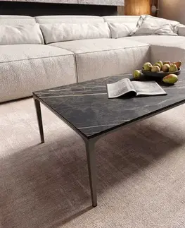 Konferenčné stolíky DELIFE Konferenčný stolík Levente 110x60 cm keramika Laminam® Noir Desir hnedá podstava kov titánová farba