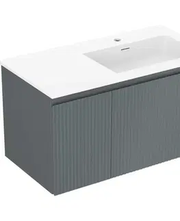 Kúpeľňový nábytok MEXEN/S - Rivel kúpeľňová skrinka 90 cm s umývadlom Otis pravá, 1S, 1D, reliéf, grafit mat/biela mat 91A23-09047-3-BBFF66-W18P01