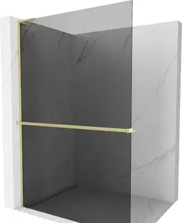 Sprchové dvere MEXEN/S - Kioto+ L Sprchová zástena WALK-IN s poličkou a držiakom uterákov 80 x 200, grafit, zlatá kartáčovaná 800-080-123-55-40