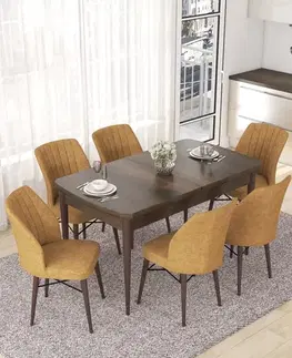 Jedálenské sety Extendable Dining Table & Chairs Set (7 Pieces) Nef - Baroque, Cappuccino