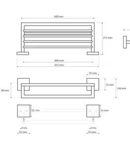 Doplnky do kúpeľne SAPHO - X-SQUARE polička na uteráky s hrazdou 650x110x215, chróm XQ601