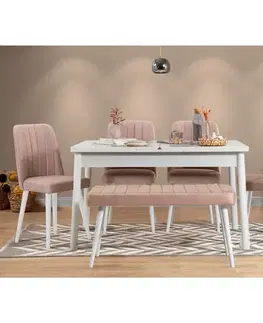 Jedálenské sety Jedálenský set s rozkladacím stolom a stoličkami (6 kusov) Santiago White Stone