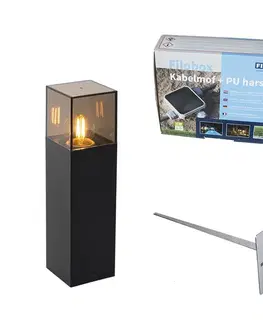 Zahradne stlpove lampy Stojaca vonkajšia lampa čierna s dymovým tienidlom 30 cm - Dánsko