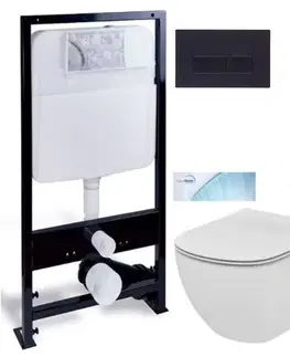 Závesné wc sety PRIM predstenový inštalačný systém s čiernym tlačidlom 20/0044 + WC Ideal Standard Tesi so sedadlom SoftClose, AquaBlade PRIM_20/0026 44 TE1