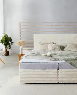 Postele Boxspring DELIFE Boxspring posteľ Dream-Well plyšový manšester béžová 180×200 cm bonellový matrac topper