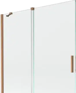 Sprchové dvere MEXEN/S - Velar Dvojkrídlová posuvná vaňová zástena 140 x 150, transparent, kartáčovaná meď 896-140-000-01-65