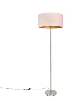 Stojace lampy Stojaca lampa oceľ s ružovým tienidlom 50 cm - Simplo