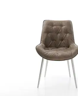 Jedálenské stoličky DELIFE Jedálenská stolička Taimi-Flex mikrovlákno taupe vintage 4-nohá zúžená nerezová oceľ