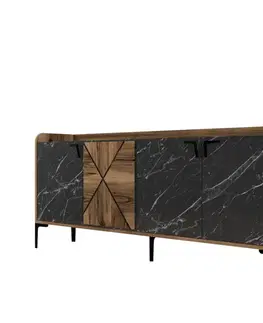 Komody Konzolový stolík Venedik - Walnut, Black Marble