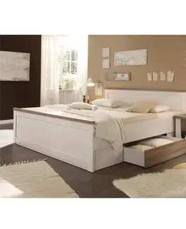 Postele KONDELA Lumera 180 posteľový rám s nočnými stolíkmi (2 ks) pínia biela / dub sonoma truflový