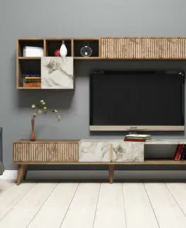 Konferenčné stolíky Televízna stena Milan Walnut and White Marble