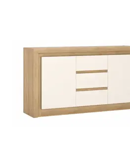 Komody KONDELA Leonardo LYOK 1 dvojdverová komoda s osvetlením dub riviera / biela