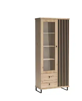 Vitríny CAROLYN 2 vysoká vitrína na nožičkách, dub artisan