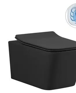 Záchody CERANO - Kompletný WC set Basic/Forte - čierna matná - WC tlačidlo Modulo/Biela - voľne stojaca - predstenová inštalácia - 51x36 CER-8050BD86407