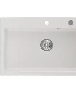 Kuchynské drezy MEXEN MEXEN - Elix granitový drez 1-miska 800 x 500 mm, biela, sifón chróm 6527801005-20