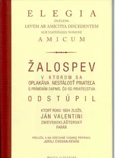 Slovenská beletria Žalospev Elegia - Valentini Ján