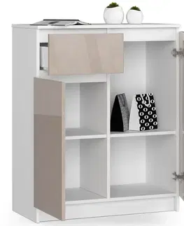 Komody a skrinky Moderná vysoká komoda EMMA80, biela / capuccino lesk