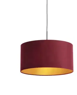 Závesné svietidlá Závesné svietidlo s červeným zamatovým tienidlom so zlatom 50 cm - Combi