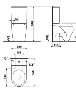 Záchody SAPHO - BELLO RIMLESS WC kombi, spodný/zadný odpad, biela PC103WR