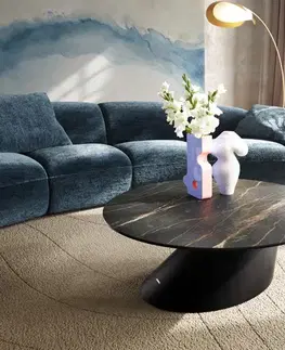Konferenčné stolíky DELIFE Konferenčný stolík Edge okrúhly 90x90 cm keramika Laminam® Noir Desir hnedá Conis kov čierna