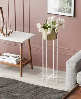 Kvetináče a truhlíky Kovový stojan na kvety GED-025-C Loft, biela/zlatá