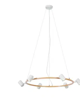 Závesné svietidlá Smart Pendant Light Wood with White Round 6-Lights Incl. WiFi GU10 - Jeana Circle