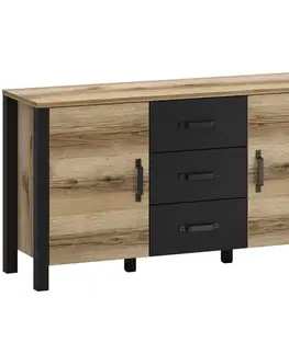 Komody so zásuvkami a dvierkami Komoda 2d3s Derby E Light + Black