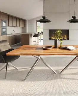 Jedálenské stoly DELIFE Jedálenský stôl Edge 240x100 akácia prírodná Estelar okrúhly nerezová oceľ Live-Edge