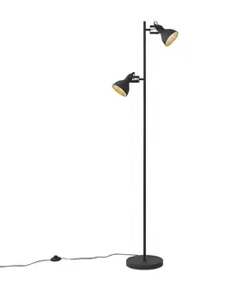 Stojace lampy Priemyselná stojaca lampa čierna s drevom 2-svetlá - Jakub
