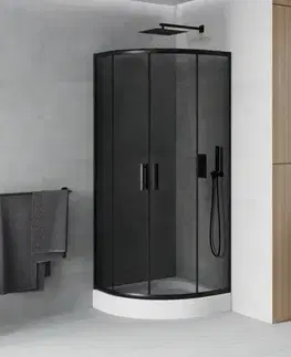 Vane MEXEN/S - Rio sprchovací kút štvrťkruh 80 x 80, grafit, čierny + vanička Rio vrátane výpuste 863-080-080-70-40-4710