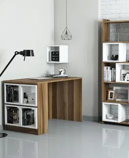 Písacie stoly Písací stôl s knižnicou Box - Walnut, White