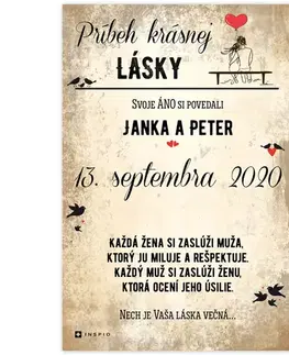 Obrazy s textom Svadobný dar - Personalizovaná tabuľka: Príbeh lásky mladomanželov