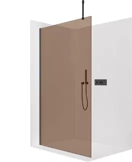 Sprchové dvere CERANO - Sprchová zástena Walk-in Onyx Top Cube Ľ/P - 8 mm - hranatá vzpera - čierna matná, bronzové sklo - 70x200 CER-689179