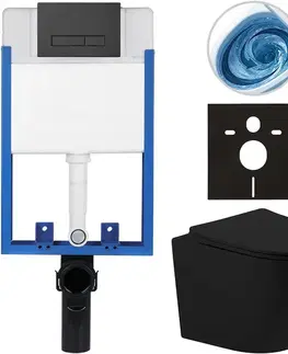 Záchody CERANO - Kompletný podomietkový WC set Lite/Cesso - čierna matná - WC tlačidlo Slim, čierne matné - na zamurovanie - 49x36 CER-8050BD110