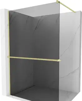 Sprchové dvere MEXEN/S - Kioto+ Sprchová zástena WALK-IN s poličkou a držiakom uterákov 80 x 200, grafit, zlatá kartáčovaná 800-080-121-55-40