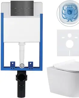 Záchody CERANO - Kompletný WC set Profi/Felci - biela lesklá - WC tlačidlo Line/Nerez - na zamurovanie - 52,5x36 CER-8050BD84327