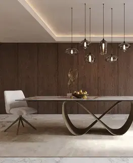 Jedálenské stoly DELIFE Jedálenský stôl Edge 300x100 cm keramika Minas Melange bielo-béžová Infinity kov efektový povrch titán
