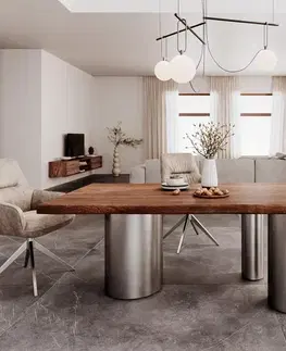 Jedálenské stoly DELIFE Jedálenský stôl Edge 200x100 XL akácia hnedá Troa nerezová oceľ kefovaný Live-Edge