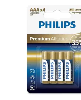 Predlžovacie káble Philips LR03M4B/10 - 4 ks Alkalická batéria AAA PREMIUM ALKALINE 1,5V 1320mAh Phil-LR03M4B/10