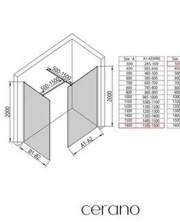 Sprchovacie kúty CERANO - Sprchová zástěna Walk-in Onyx T L/P - 8 mm - hranatá vzpěra - černá matná, mléčné sklo - 160x30x200  CER-8050BD72042