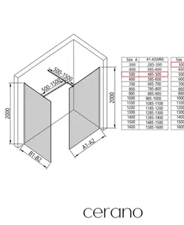 Sprchovacie kúty CERANO - Sprchová zástěna Walk-in Onyx T L/P - 8 mm - hranatá vzpěra - černá matná, grafitové sklo - 50x30x200  CER-8050BD72024