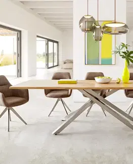 Jedálenské stoly DELIFE Jedálenský stôl Edge 260x100x2,5 cm dub prírodný krížová podstava obdĺžnik nerezová oceľ Live-Edge