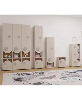 Regály a poličky KONDELA Piga 1D vertikálny regál kašmír / dub craft zlatý / sivá