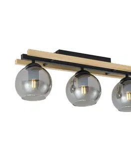 Stropné osvetlenie Smart Ceiling Lamp Black with Wood and Smoke Glass 3-Lights incl. WiFi A60 - Aleks