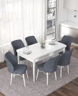 Jedálenské sety Extendable Dining Table & Chairs Set (7 Pieces) Nef - White, Fume