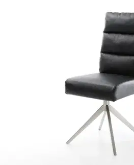 Jedálenské stoličky DELIFE Jedálenská stolička Pela-Flex pravá koža čierna krížová podstava široká nerezová oceľ 360° otočná hojdacia funkcia vrecková pružina