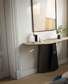 Konzolové stolíky DELIFE Konzolový stolík Edge polygonálny 140×50 cm keramika Laminam® sabbia v dubovej farbe Livos kov čierna