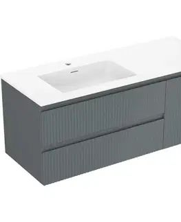 Kúpeľňový nábytok MEXEN/S - Rivel kúpeľňová skrinka 120 cm s umývadlom Otis ľavá, 2S, 1D, reliéf, grafit/biela mat 91A23-12047-3-BBFFF66-W18L01